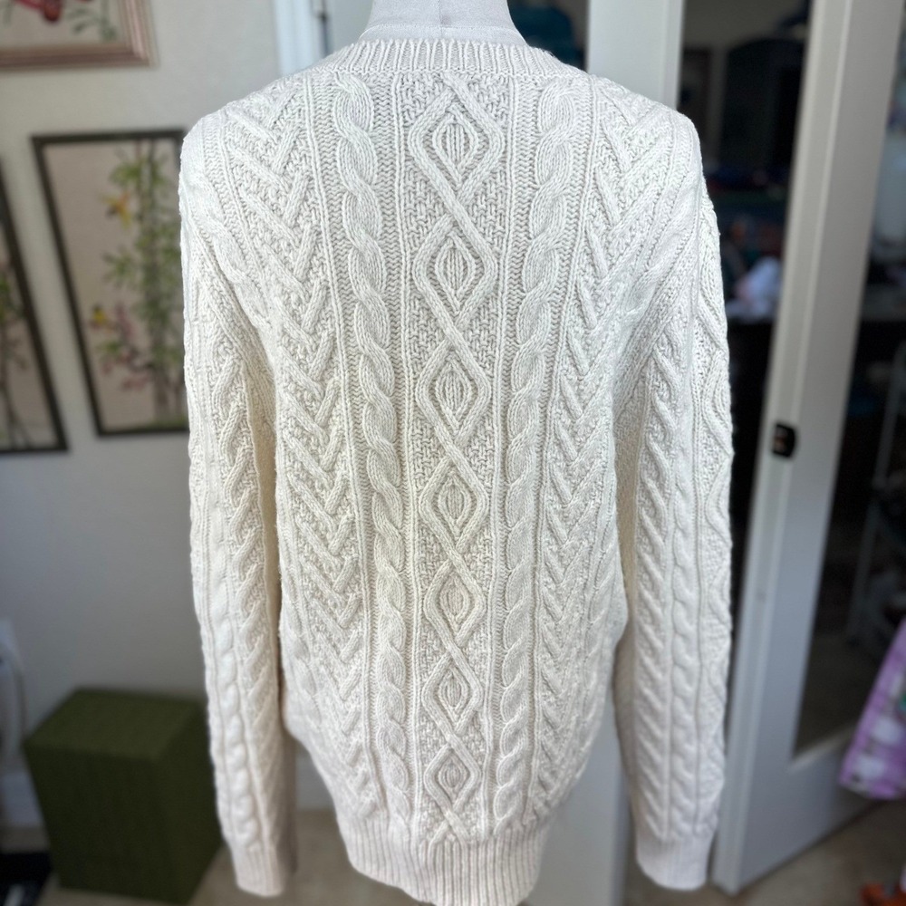 Polo Ralph Lauren Size Large Classic Cream Cable Knit Alpaca Wool Crew Neck Mens - Picture 7 of 13